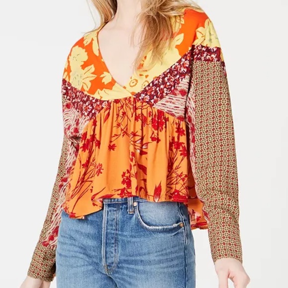 Free People Boho Flowy Floral Top - L - Picture 12 of 13